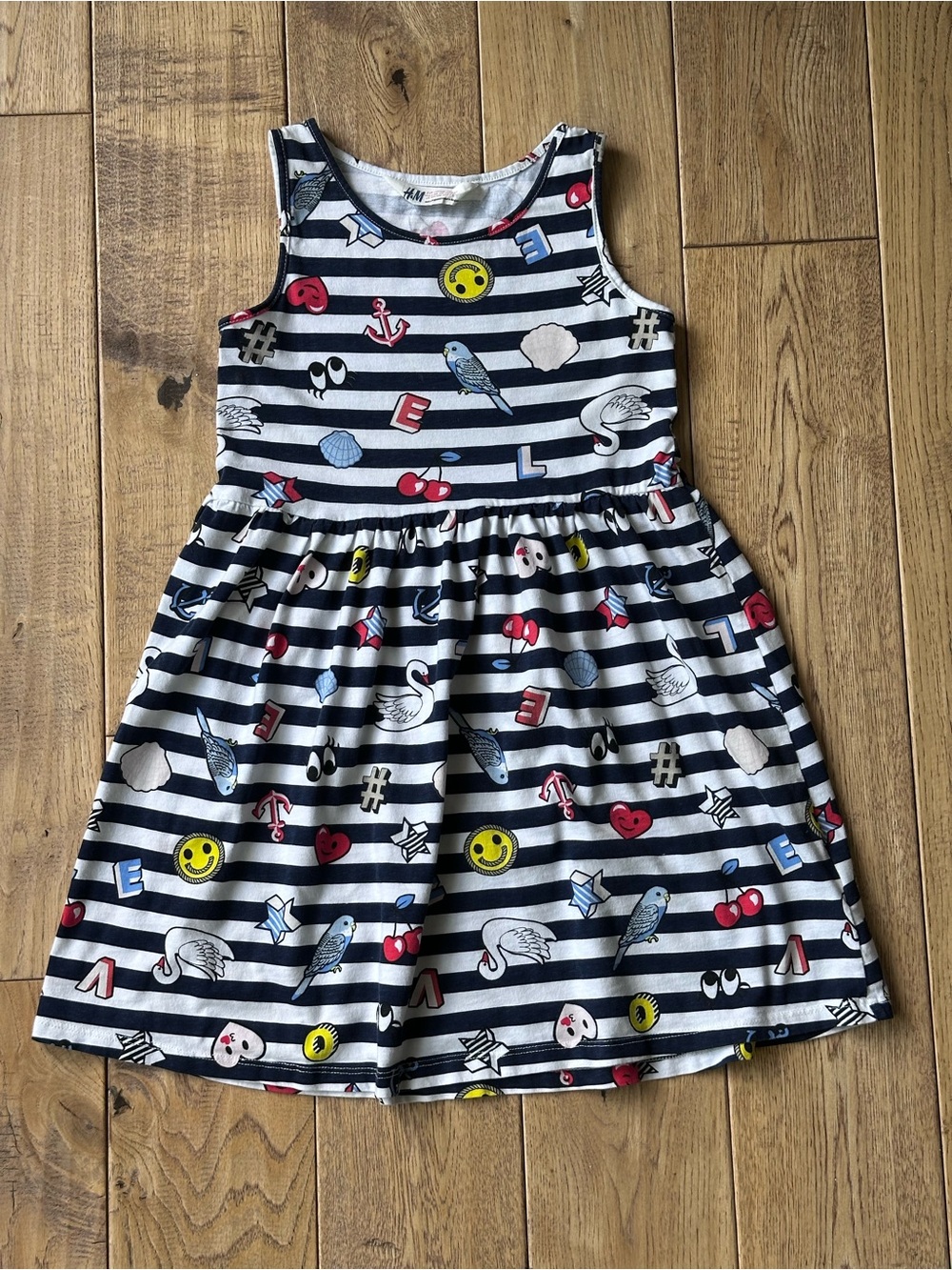 H&M Navy Stripe Summer Print Sleeveless Cotton Dress size 6-8
